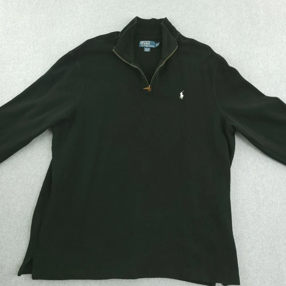 Polo Ralph Lauren Sweatshirt Mens 2XL Black‎ 1/4 Zip Mock Neck Pullover Casual